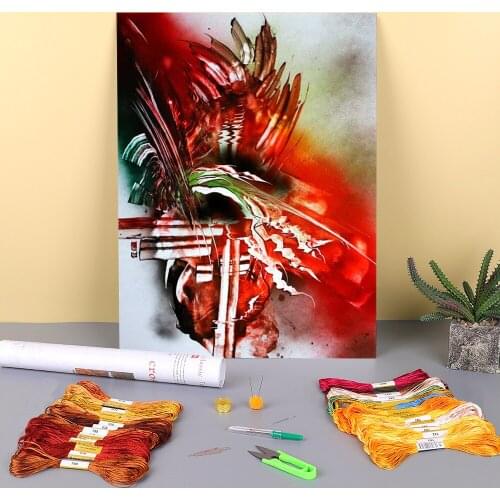 Abstract Autumn Association Printed 11CT Cross Stitch DIY Embroidery Kit DMC Threads Needlework Handicraft Handiwork Counted