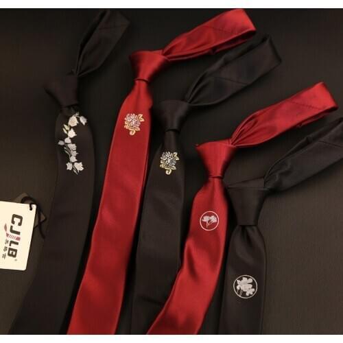 New Korean fashion casual designer high quality mens skinny slim ties 5cm necktie embroidery for wedding 5pcs/lot