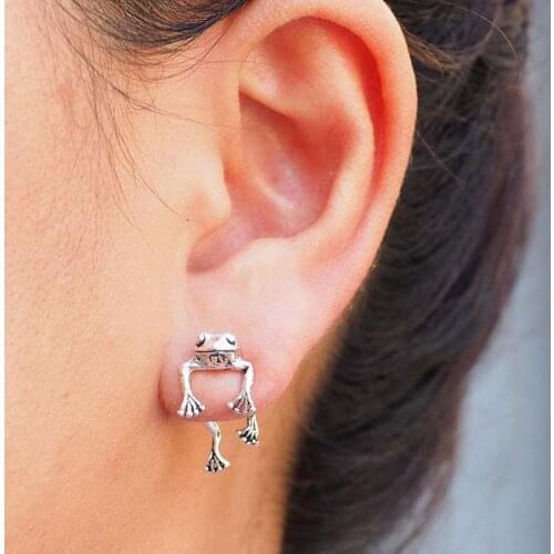 New Style Silver Funny Vintage Frog Animal Earrings Cute Sweet Creative Charm Earrings For Women Girls Punk Vintage Jewelry