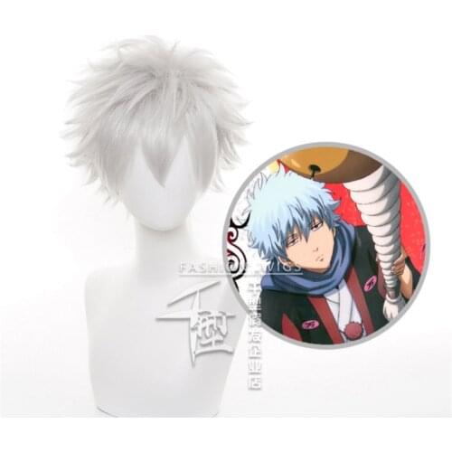 30cm Anime Gintama Silver Soul Cosplay Sakata Gintoki Wig Role Playing Wigs Halloween Cosplay Short Silver White Hair Wig Cap
