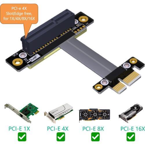 PCI Express PCI E 1X to 4X Riser Card Graphics Card Port Adapter Ribbon Extender Extension Cable PCIE Riser PCI-E Flexible Cable