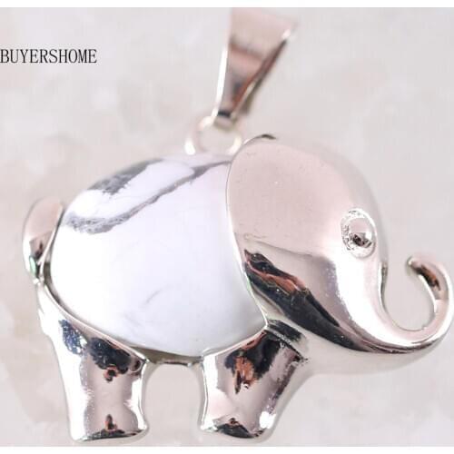 Pendant Necklace&Earrings Jewelry Set Natural Stone Bead White Howlite Elephant Jewelry Gift for Women1Set K361