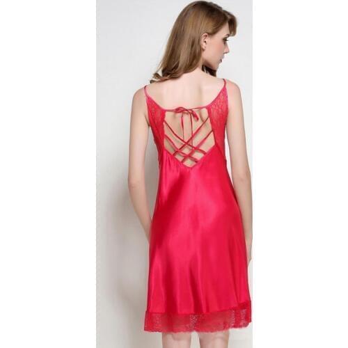 Hot Style Nightdress Girl Sexy High-Grade Hollow Lace Silk Dress Night Gown Household Clothing Long Satin Nightgown Lingerie