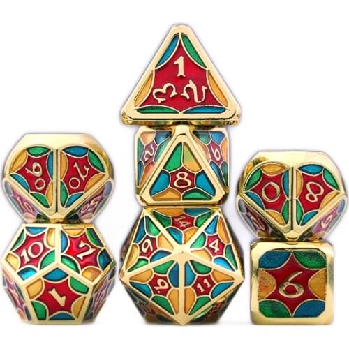 Mixed Colours Polyhedral 3 Color Metal Dice Set for Dnd Table Board Role Playing Game with Leather Bag