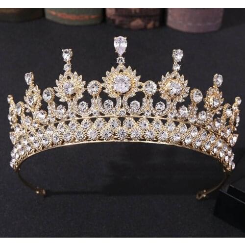 Luxury Tiaras and Crowns Gold Color Rhinestone Headbands for Women Girls Bride Wedding Hair Accessories Princess Pageant Diadem