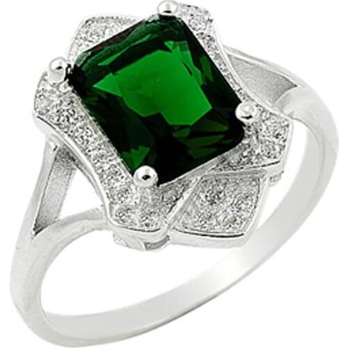 Silver 925 Sterling Emerald Zircon Engagement Ring