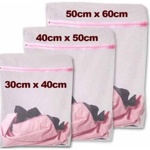 3 Sizes Zippered Foldable Nylon Laundry Bag Bra Socks Underwear Clothes Washing Machine Protection Net Mesh Laundry Storage Bag