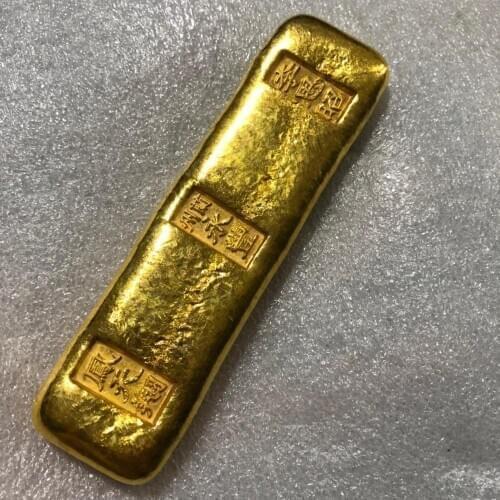 1pcs china antique Collection rotundity golden bar gold bullion ingot Family decoration metal handicraft