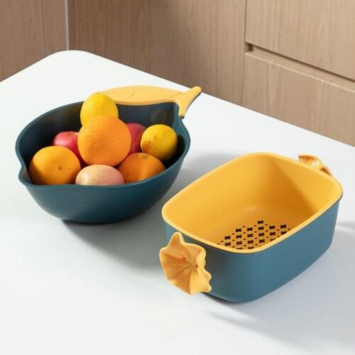 Fruit Plate Living Room Double-Layer Plastic Vegetable Washing Basket 2021 New Kitchen Light Luxury Drain Artifact