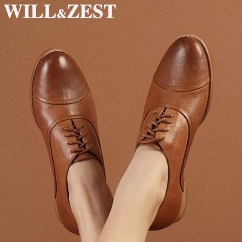 WILL&ZEST Women Flat Loafers Ladies Oxford Slip on Luxury Shoes Designers Plus Size 2020 Womans Leather Vintage Fashion Flats