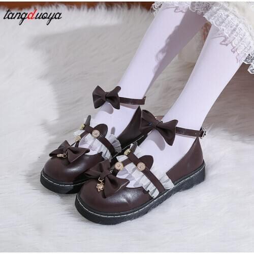 Japanese Kawaii Lolita shoes Girls Sweat School Round Toe Shoes for Women Student Anime Tea Party Lace Ruffle Socks Tea Party