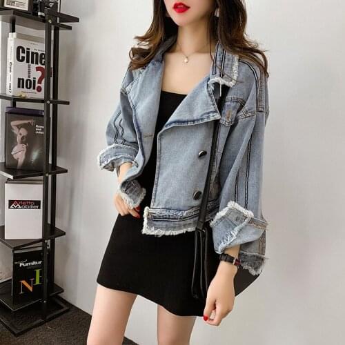 Vintage Denim Jacket Female Short Section 2021 Autumn New Clothing Korean Version Loose Coat Top Long Sleeve Jeans Jacket Women