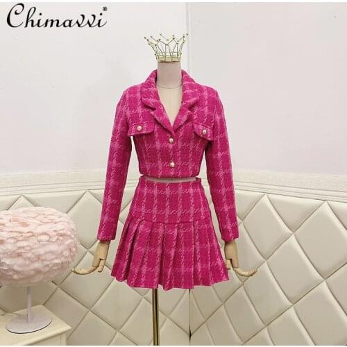 High Street Two Piece Skirt Set Women Casual Slimming Long Sleeve Suit Female 2021 Spring Autumn High Waist A Line Mini Skirt
