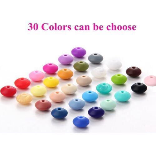 100pc Silicone Baby Beads Saucer Loose Abacus Teething Beads Chew Bracelet Diy Teether Necklace Silicone Teething Lentil Beads