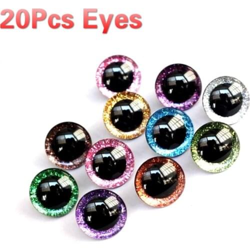 20pcs 8 Colors 12/16/18/20/25/30/35/40mm Clear Trapezoid Plastic Safety Toy Eyes Glitter Nonwoven DIY Handmade Accessories