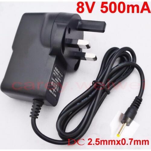50PCS 8V 500mA AC 100V-240V Converter Switching power adapter DC 8V 500mA 0.5A Supply UK Plug DC 2.5mm x 0.7mm