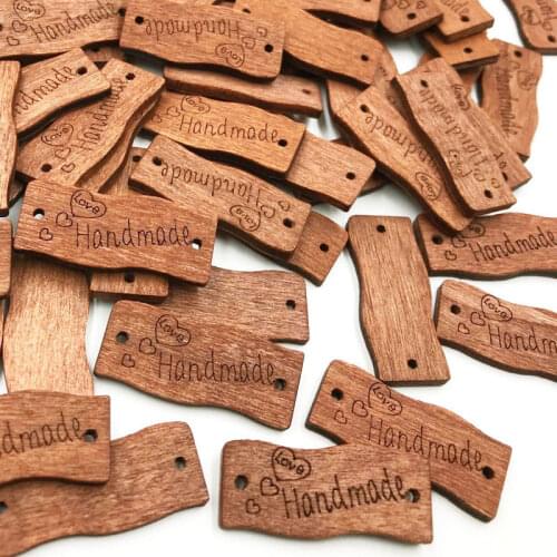 50 Pcs Handmade Lettering Wood Buttons Tags Applique DIY Craft Sewing Accessories For Clothes Scrapbooking Craft