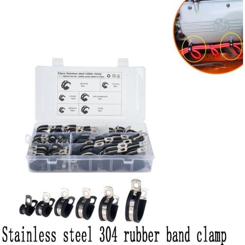 52pcs Galvanized Pipe Saddle Clamp 6-25mm R Fixed Strip Type Rubber Band Suspension Steel Hose Car Cable Clamp Plumbing Hardware