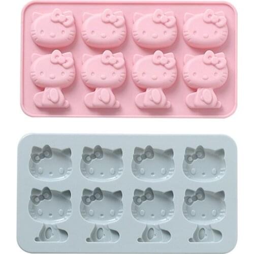 8 Cells Lovely Cat KT Cake Mould Ice Tray Silicone Material Chocolate Candy Pastry Biscuit Baking Molds