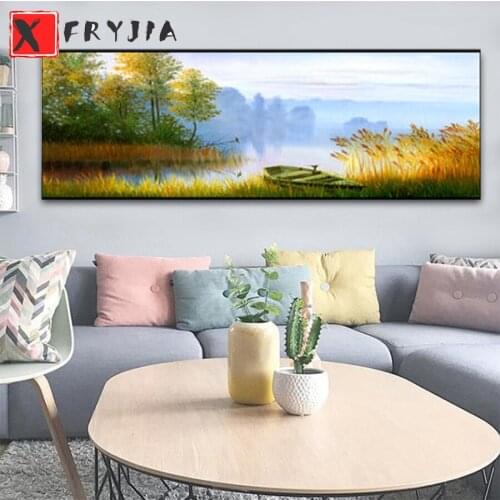 Diamond Painting Romantic autumn boat Rhinestone 5D DIY full round square Diamond Embroidery,Cross Stitch,diamond Mosaic Sale