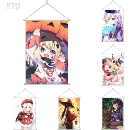 Anime Posters Genshin Impact Paimon Qiqi Klee Mona Diona Canvas Painting Game Poster Wall Art Picture Room Decor Home Decor