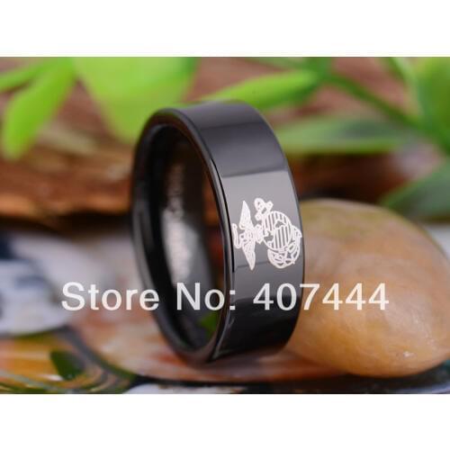 Free Shipping YGK JEWELRY Hot Sales 8MM Black Pipe Military Army Marines One Mens Tungsten Carbide Wedding Ring