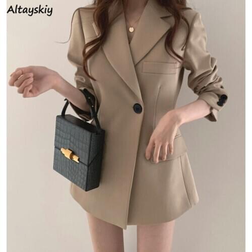 Blazers Women Vintage Loose Spring Casual Slim Outerwear Solid Office Ladies Long Sleeve All-match Elegant Single Button Trendy