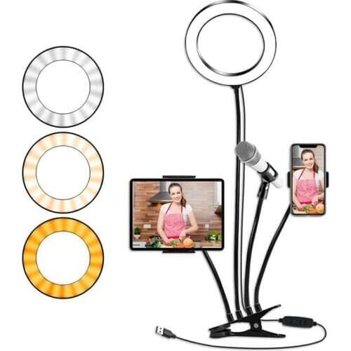 20CM Selfie Large Led Ring Light Clip Stand w/Phone Pad MIC Holder Youtube Vedio Live Streaming Makeup Photo Studio Desktop lamp