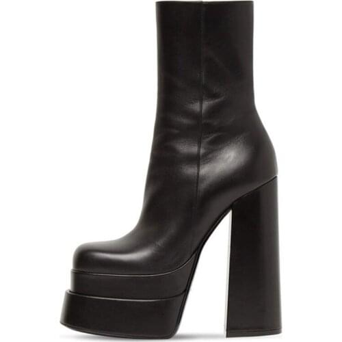 Genuine Leather Ankle Boots For Women High Heel Platform Demonia ShoesZipper -side Leather Chelsea Boots For Women Winter Boots