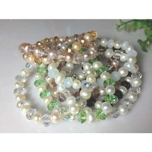 Natural Freshwater Pearl Bracelets With Crystal Wholesale Stretch Bracelet Accept Mix Order Real Pearls