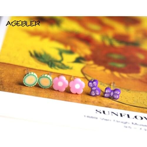 Cheap Cartoon Cute Flower Stud Earrings Girl Tiny Gift Handmade Brinco Fashion Jewelry Creative Women Accessories P28