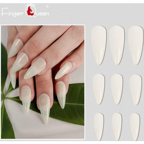 Fingerqueen 100Pcs /Bag Long Almond False Nails Tips French Stiletto Acrylic Full Cover Artificial Fake Nail Art DIY Tools