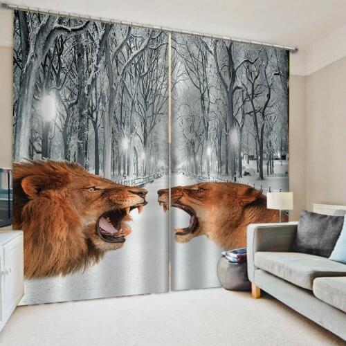 Photo 3D Curtains for Living Room Window grey snow lions curtains windproof thickening blackout fabric