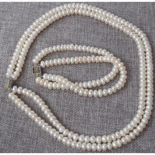 7-8mm White Rondelle pearls necklace&bracelet set
