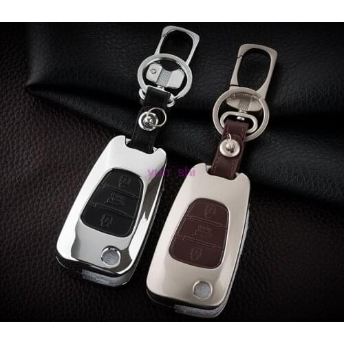 AngelguoguoZinc alloy Leather Car Key Case For Hyundai Santa Fe IX45 I30 Sonata Elantra Verna Grand santafe Key Chain Car Covers