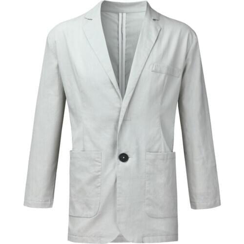 Men Jacket Autumn Solid Color Long Sleeve Pockets Cotton Linen Slim Blazer Coat Jacket Men Clothing мужская куртка 2021