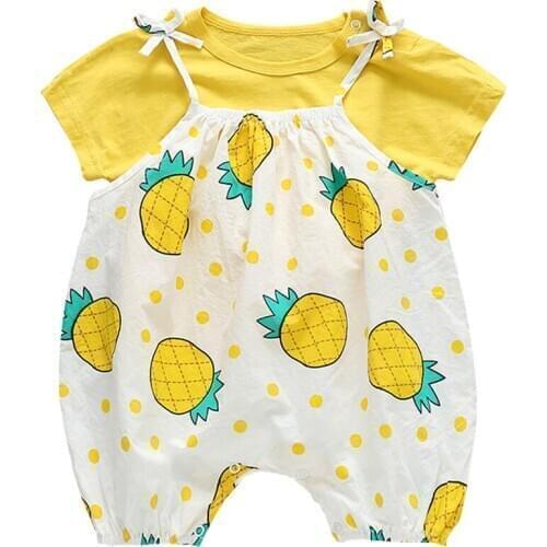Summer Baby Girls Cotton Fruits T-Shirt + Sling Shorts Outfits Set 2021