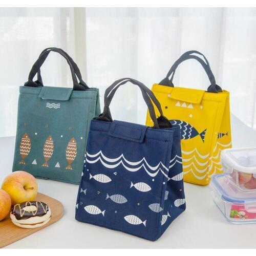 M617 2017New Generous Food Lunch Bag Printing Cute Little Fish Cloth Heavy Bag Insulated Large Capacity Bags
