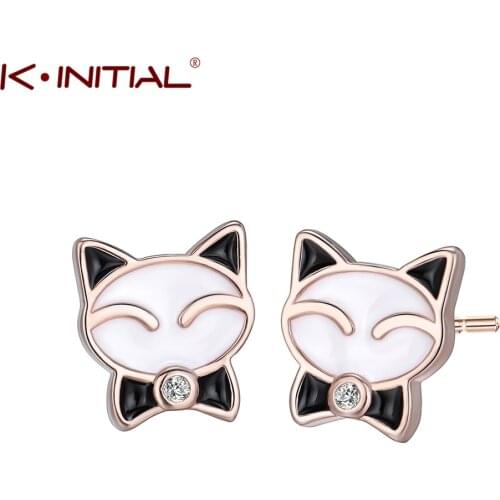 Kinitial Fashion Kitty Enamel Animal Cat Earrings Children Jewelry Cute Kitty Cat Pet Stud Earring For Women Girl orecchini