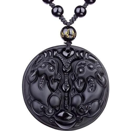 Men Mascot Necklace Pendant Obsidian Carved Patron saint PIXIU Pendant Gift for Women Sweater necklace Fine crystal Jewelry