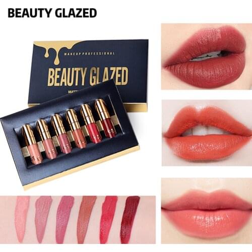 6pcs/set Lips Makeup Matte Liquid Lipstick Set Lipgloss Easy To Apply Long-lasting Waterproof 6 Colors MA