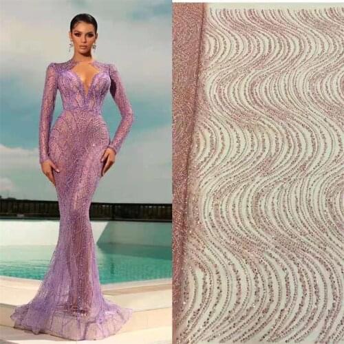 Best Quality Nigerian Embroidery Lace Fabric Heavy Beaded Lace Fabric Handmade Pearls and sequins Lace Fabrics RF-225