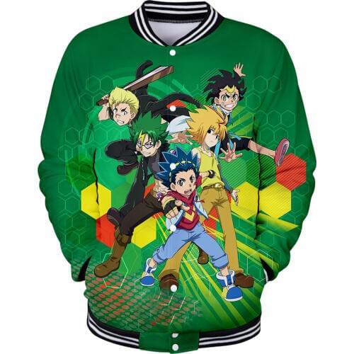 New 3D Beyblade Burst Evolution Baseball Jacket Men Women Fashion Print children 3D Baseball Jacket Winter boys girls green Coat