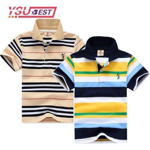 New 2021 Summer Boys Short Sleeve Striped T-Shirt Kids Summer Clothing Turn-down Collar Boys T Shirt Children Clothes 2-12 Years