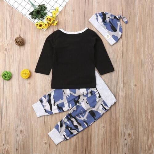 New Casual Boy Clothes Newborn Infant Baby Boy 3pcs Clothes Top Long Pants Hat Outfits Set Baby Clothing Babys Sets
