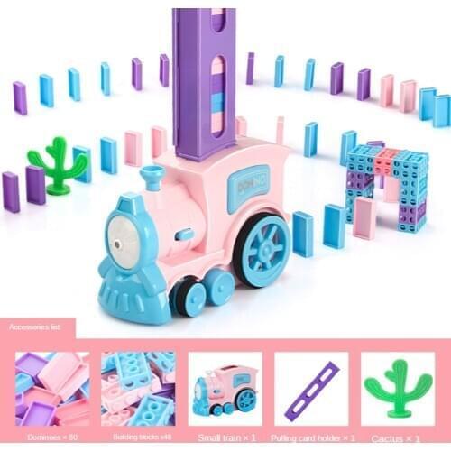 Educational Domino Automatically Put On Small Train Toy Building Blocks Puzzle Macarons Train