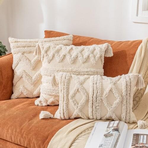 Plain Modern Simple Tufted Pillowcase Bohemian Tassel Cushion Cover Home Decorations