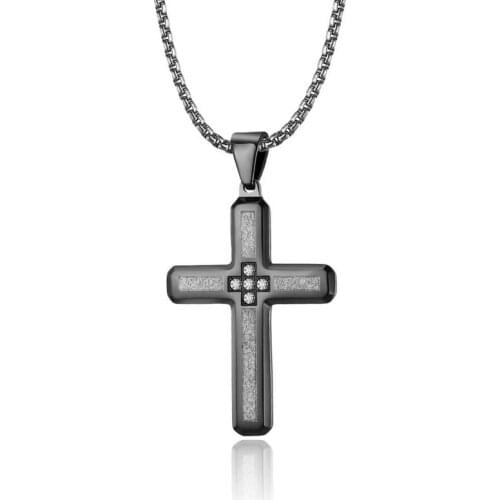 Original New Mens Diamond Sand Cross Pendant Necklace Fashion Style Jewelry Stainless Steel Cross Titanium Steel