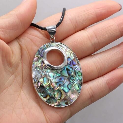 Natural Shell Necklace With Egg-Shaped Abalone Pendant Leather Cord 2MM Charms For Elegant Women Love Romantic Gift