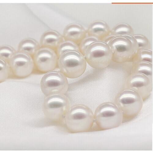 925 silver real natural big AAAA9-10mm litzi natural freshwater pearl necklace round very light white genuine send mom